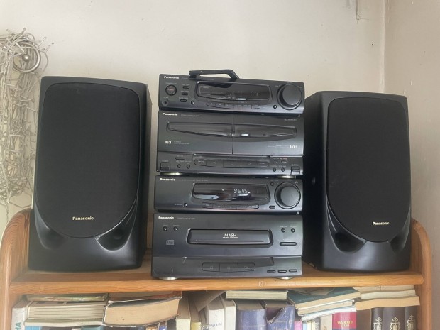 Panasonic Hifi torony; 2.0 Hzimozi rendszer; kazetta; CD; RCA; Radio 