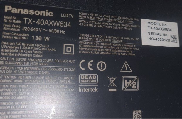 Panasonic TX-40Axw634 4K UHD LED LCD tv hibás törött alkatrésznek