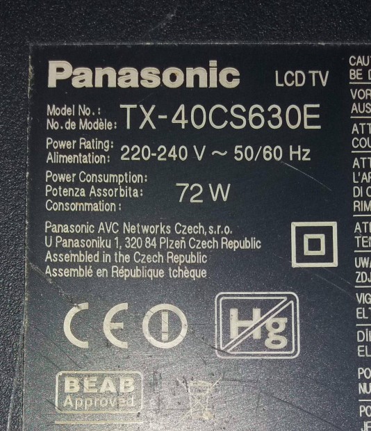 Panasonic TX-40CS630E LED tv httr vilgts LED csk alu htssel