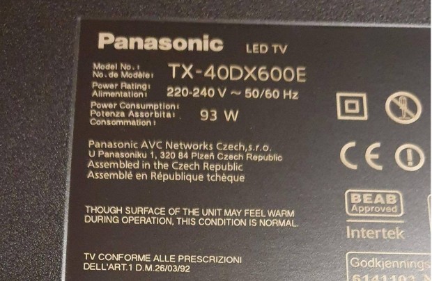 Panasonic TX-40DX600E LED LCD tv hibs alkatrsznek 7 villogs