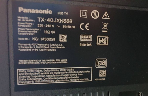 Panasonic TX-40Jxn888 LED LCD tv 4K UHD hibs trtt alkatrsznek