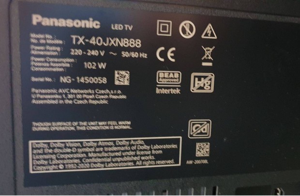 Panasonic TX-40Jxn888 LED LCD tv 4K UHD hibs trtt alkatrsznek