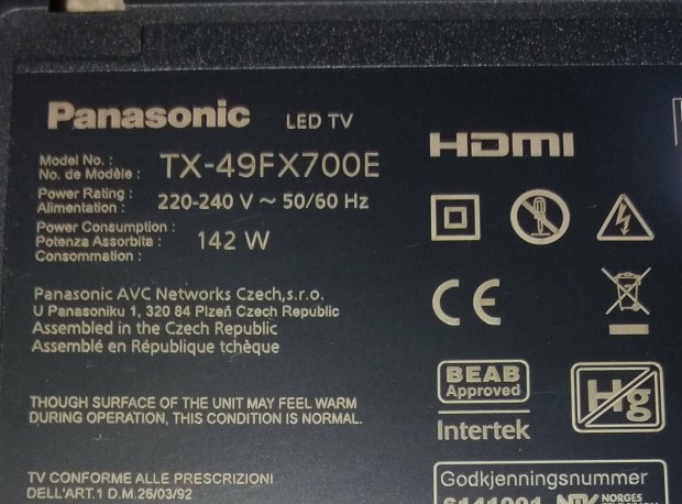 Panasonic TX-49FX700E LED LCD tv hibs trtt alaplap hibs,tcon elkel