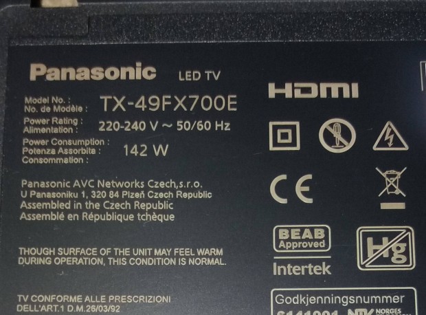 Panasonic TX-49FX700E LED LCD tv panelek alaplap hibás,tcon elkelt