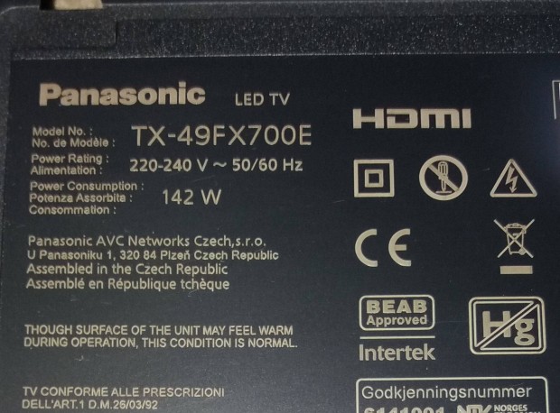 Panasonic TX-49FX700E LED LCD tv panelek alaplap hibs,tcon elkelt