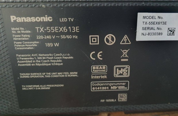 Panasonic TX-55EX613E LED LCD tv panelek alkatrésznek 6870C-0697A