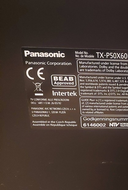 Panasonic plazma tv tx-p5060xe