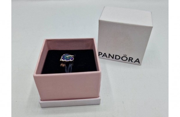Pandora Moments Lila és zöld levél ezüst charm, használt
