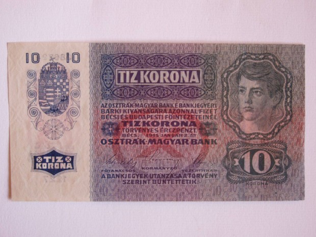 Papr 10 korons 1915-bl, fellblyegzett, UNC tartsfok