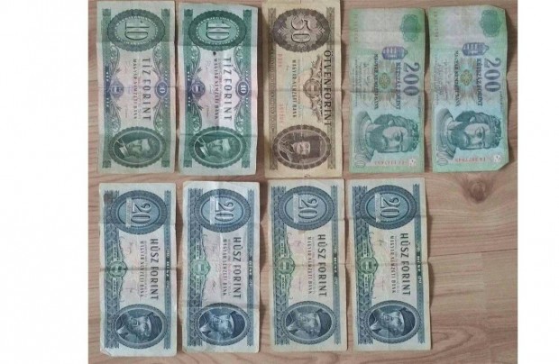 Papír Ft bankjegy gyűjtemény 9 db régi 10 20 50 200 Forint gyűjtőknek!
