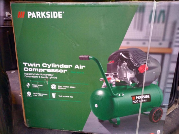 Parkside 50 liter 2200W 10bar kompresszor 412 l/perc 3v gari ingyensz