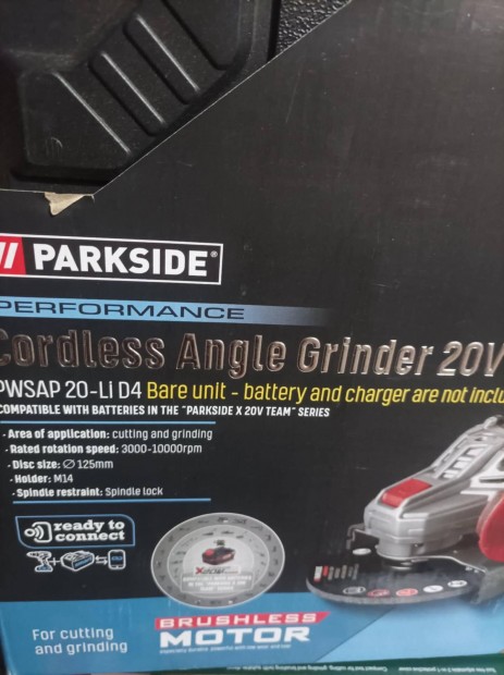 Parkside Pwsap 20-Li D4 Solo Performance Brushless X20 sarokcsiszol