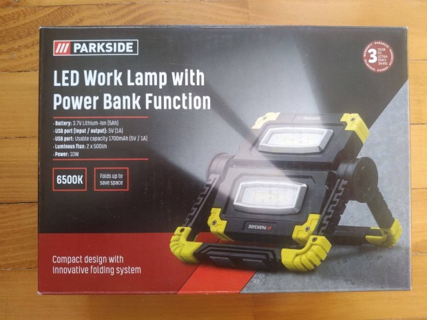 Parkside akkus LED reflektor lámpa 2x5 Watt, új, powerbank funkcióval,