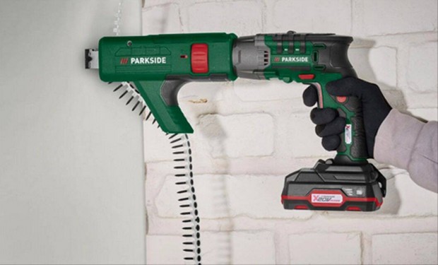 Parkside akkus gipszkarton csavarozó szett+akku+töltő+10 tár 3 év gari