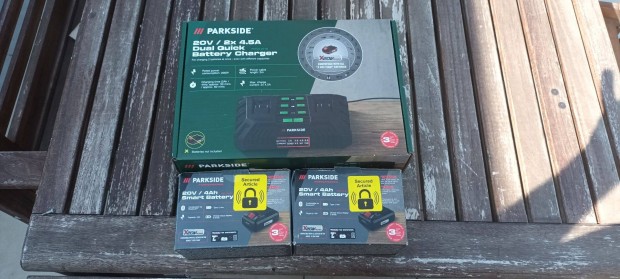Parkside új bontatlan akkus dupla töltő és 2 db 4Ah ás smart akku