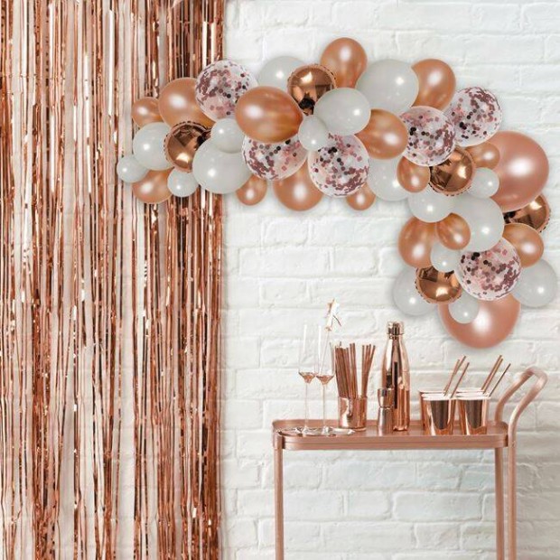 Party dekorcis szett lufikkal Rose Gold White - 70 db