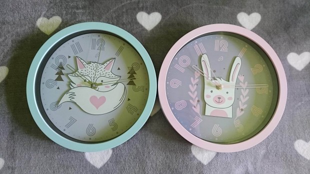 Pasztell k�k / r�zsasz�n fali�ra / �ra / gyerek / nyuszi / r�ka