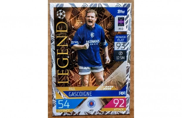 Paul Gascoigne Glasgow Rangers Legend focis krtya Match Attax 2023