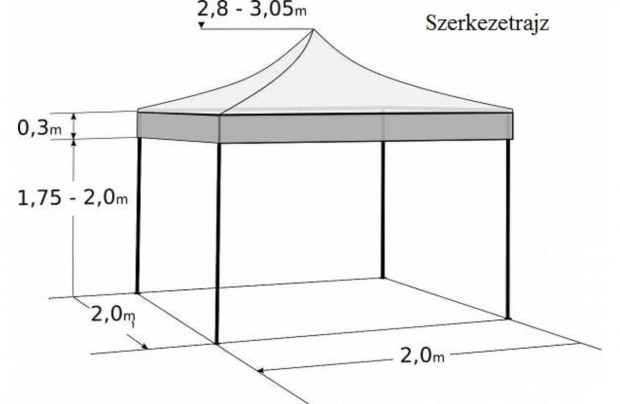 Pavilon sátor Kerti szerelő sátor 2x2m AA 30mm váz PVC ponyvával