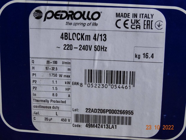 Pedrollo 4Blockm 4/13 tip. csbvr szivatty bontatlan dobozban