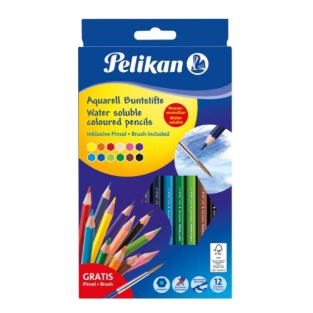 Pelikán Akvarell színes ceruza készlet 12 db-os+ecset