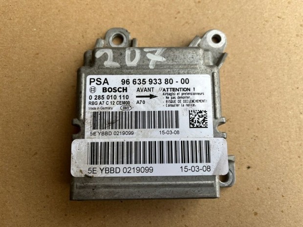 Peugeot 207 Légzsákvezérlő elektronika 0285010110