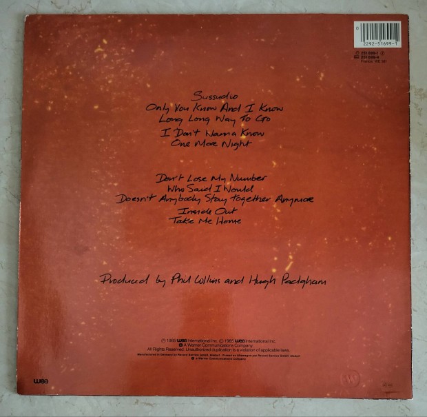 Phil Collins - No Jacket Required LP Bakelit