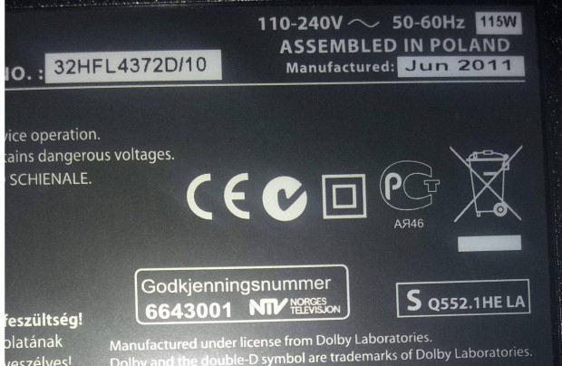 Philips 32HFL4372D/10 LED LCD tv hibs trtt alkatrsznek