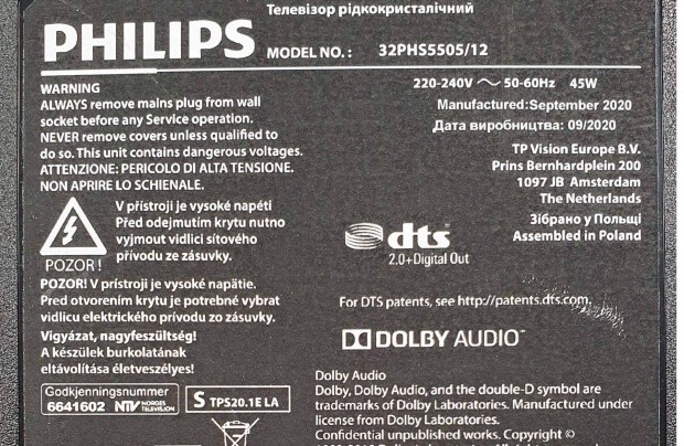 Philips 32PHS5505/12 LED LCD tv hibs trtt alkatrsznek