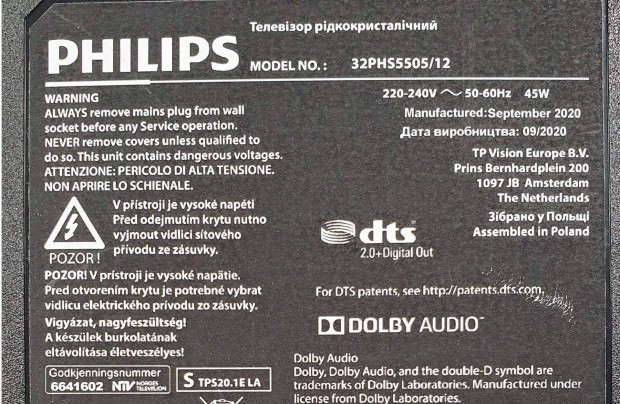 Philips 32PHS5505/12 LED LCD tv hibs trtt alkatrsznek