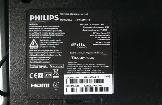 Philips 32PHS5505/12 LED LCD tv hibás törött alkatrésznek
