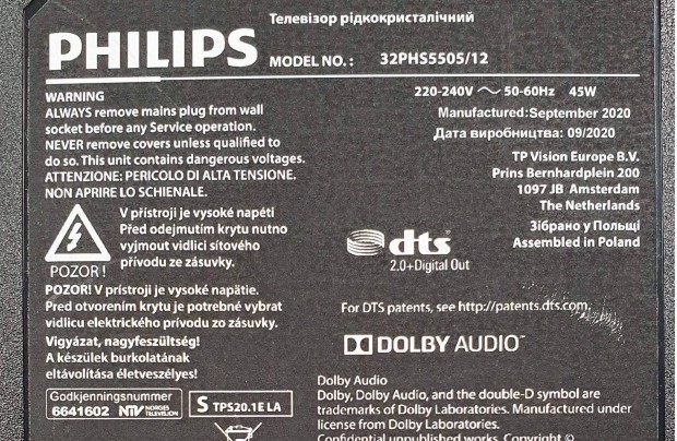 Philips 32PHS5505/12 LED LCD tv hibs trtt alkatrsznek