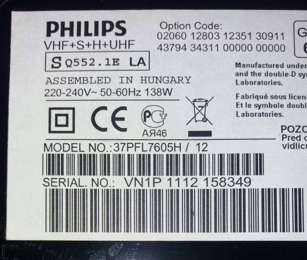 Philips 37PFL7605H/12 LED LCD tv hibs trtt alkatrsznek