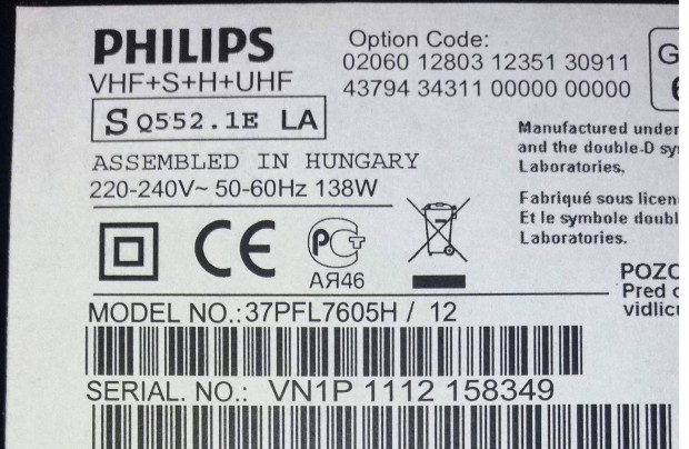 Philips 37PFL7605H/12 LED LCD tv hibs trtt alkatrsznek