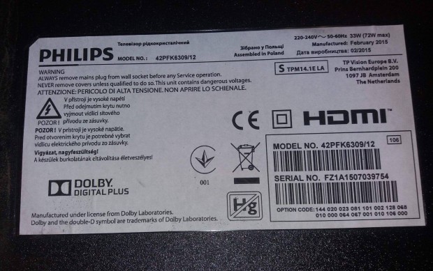 Philips 42PFK6309/12 LED LCD tv hibs trtt alkatrsznek
