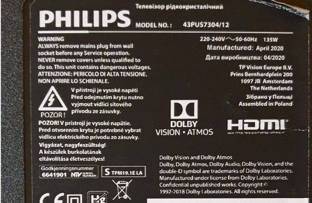 Philips 43Pus7304/12 UHD Smart LED LCD hibs alkatrsznek