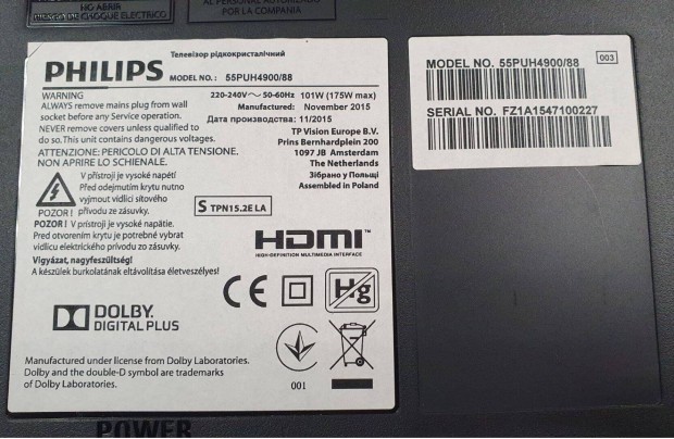 Philips 55Puh4900/88 UHD LED tv hibás törött alkatrésznek 6870C-0535B