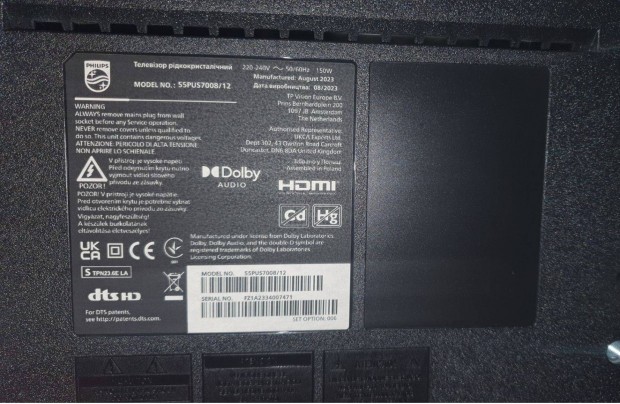 Philips 55Pus7008/12 LED LCD tv hibás törött Tcon elkelt!