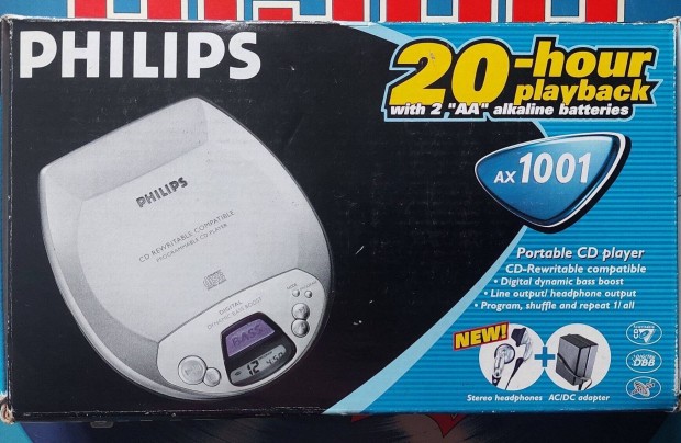 Philips AX1001/00 CD Rewritable Player Discman CD Walkman CD Lejtsz