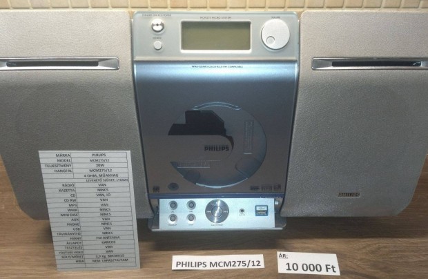 Philips MCM275/12 mini HI-FI ezst, 20 W, mkdik