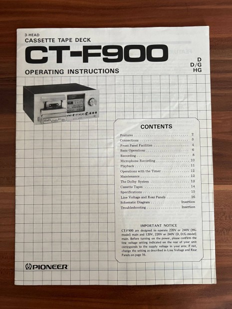 Pioneer CT F 900 gyri eredeti hasznlati utasts, gpknyv