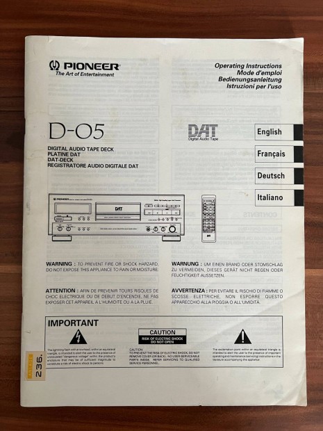 Pioneer D 05 DAT gyri eredeti hasznlati utasts, gpknyv