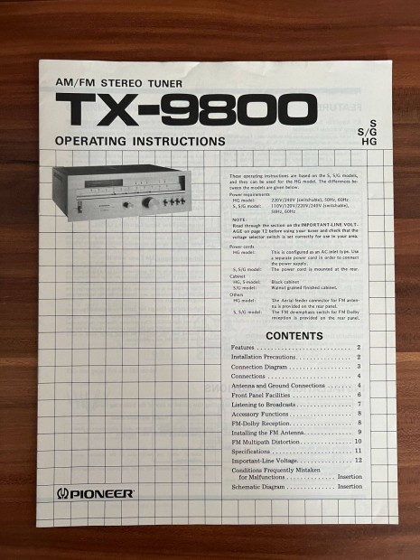 Pioneer TX 9800 gyri eredeti hasznlati utasts, gpknyv #1