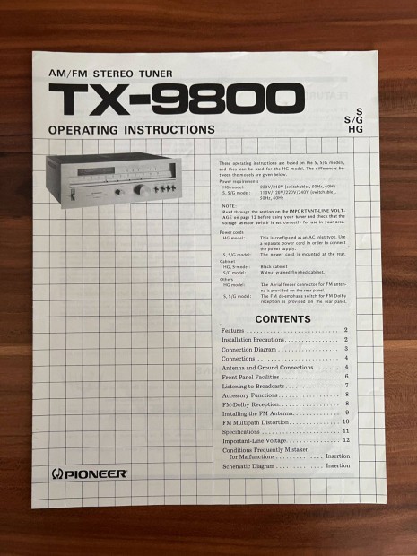 Pioneer TX 9800 gyri eredeti hasznlati utasts, gpknyv #2