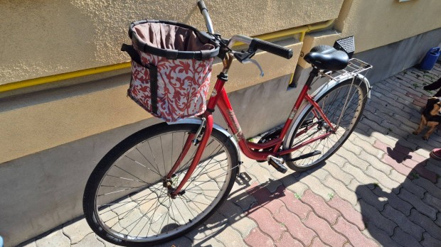 Piros bicikli kosrral