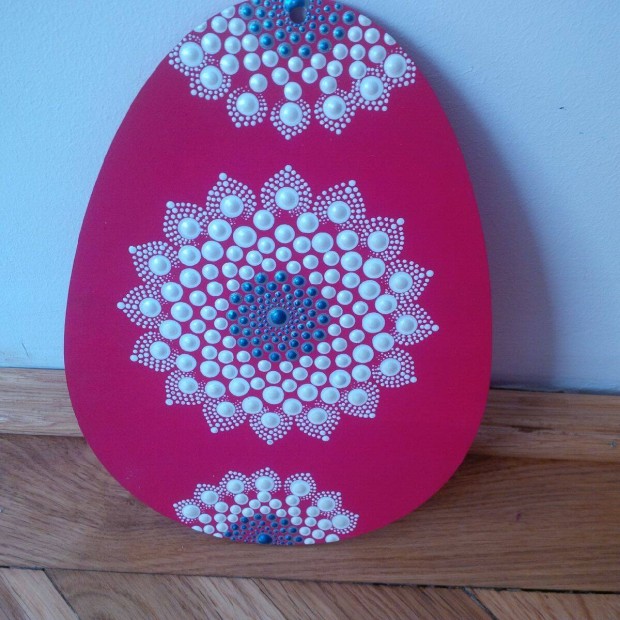 Piros fa tojs mandala dsztssel (2), kzzel festett, 24x18cm