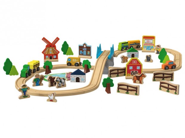 PlayTive Farm Wooden Train Set - 57 darabos falusi gazdasg fa vonat