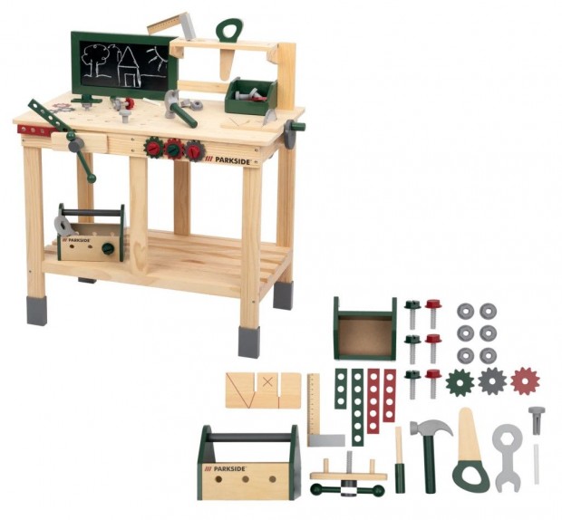 PlayTive ParkSide Mud Workbench fa játék kerti munkapad, fából készül