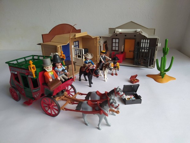 Playmobil Western 4398 hordozhat bank seriff roda 4399 postakocsival