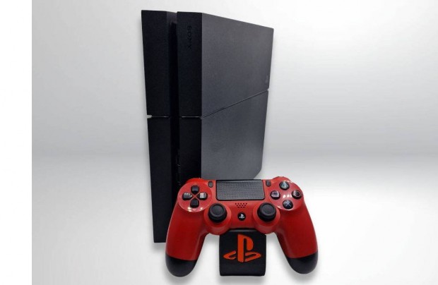 Playstation 4 Fat 500GB konzol+ piros kontroller (5207), 1 év garancia